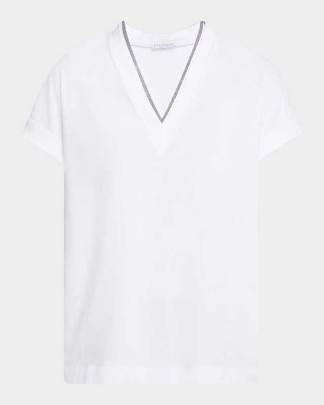 Monili V-Neck Short-Sleeve Cotton Jersey T-Shirt